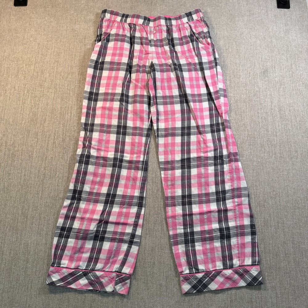 Victorias Secret Plaid Pajama Pants Pink Black White Metallic Silver Medium